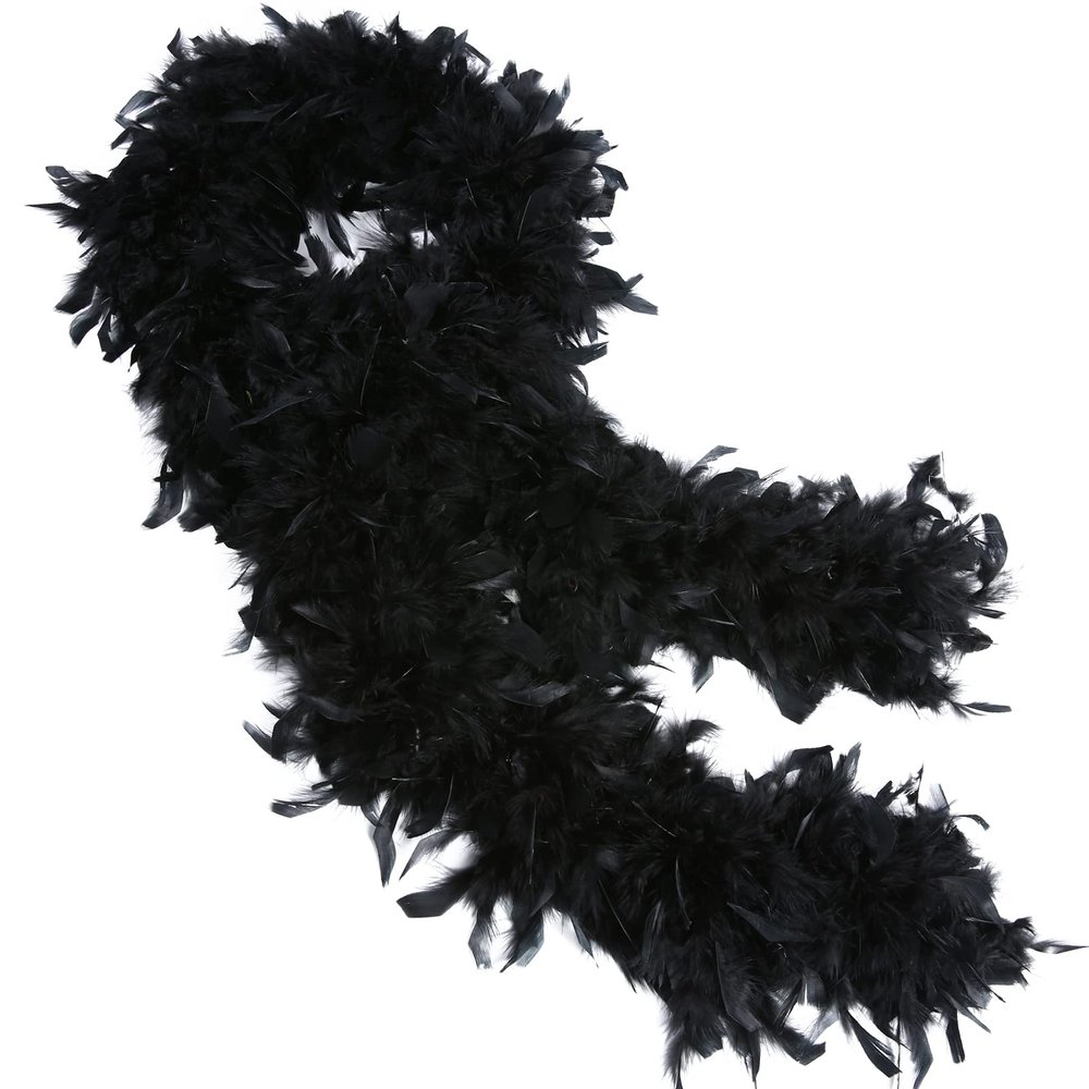 THARAHT Black Chandelle Turkey Feather Boa 2 Yards 60g for DIY Craft Home Dancing Wedding Party Halloween Costume Decoration Feather Boa