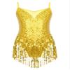 FEESHOW Kids Girls Shiny Latin Salsa Tassel Hem Dance Dress Sequins Leotards Fringe Tassel Performance Costume Gold 12 Years view 1