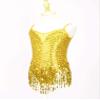 FEESHOW Kids Girls Shiny Latin Salsa Tassel Hem Dance Dress Sequins Leotards Fringe Tassel Performance Costume Gold 12 Years view 2