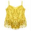 FEESHOW Kids Girls Shiny Latin Salsa Tassel Hem Dance Dress Sequins Leotards Fringe Tassel Performance Costume Gold 12 Years view 4
