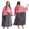 MUTAO Color Blocking Surf Poncho Changing Towel,3/4 Sleeve Changing Robe with Hood for Surfing Swimming Water Sports (Pink+grey) view 1
