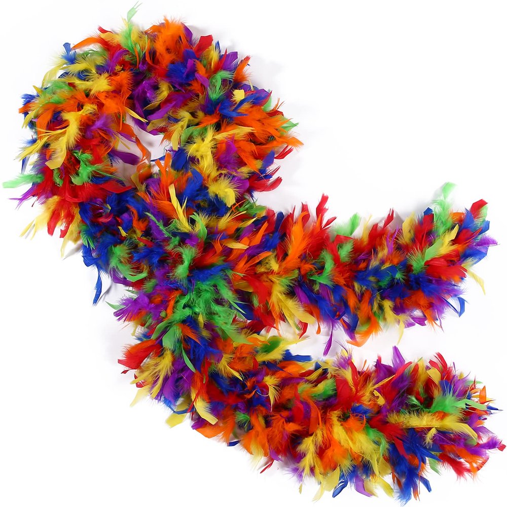 THARAHT Rainbow Chandelle Turkey Feather Boa 2 Yards 60g for DIY Craft Home Dancing Wedding Party Halloween Costume Decoration Feather Boa
