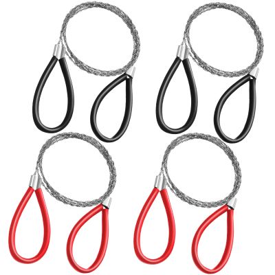 Lanties 4 Pcs PVC Pipe Cable Saw Metal Wire PVC Cutter Stainless Steel Rope Saw Hand Pocket String Emergency Survival Cutting Tools for Tree Wood Camping Hiking Hunting, 23.62 Inch(Red and Black)
