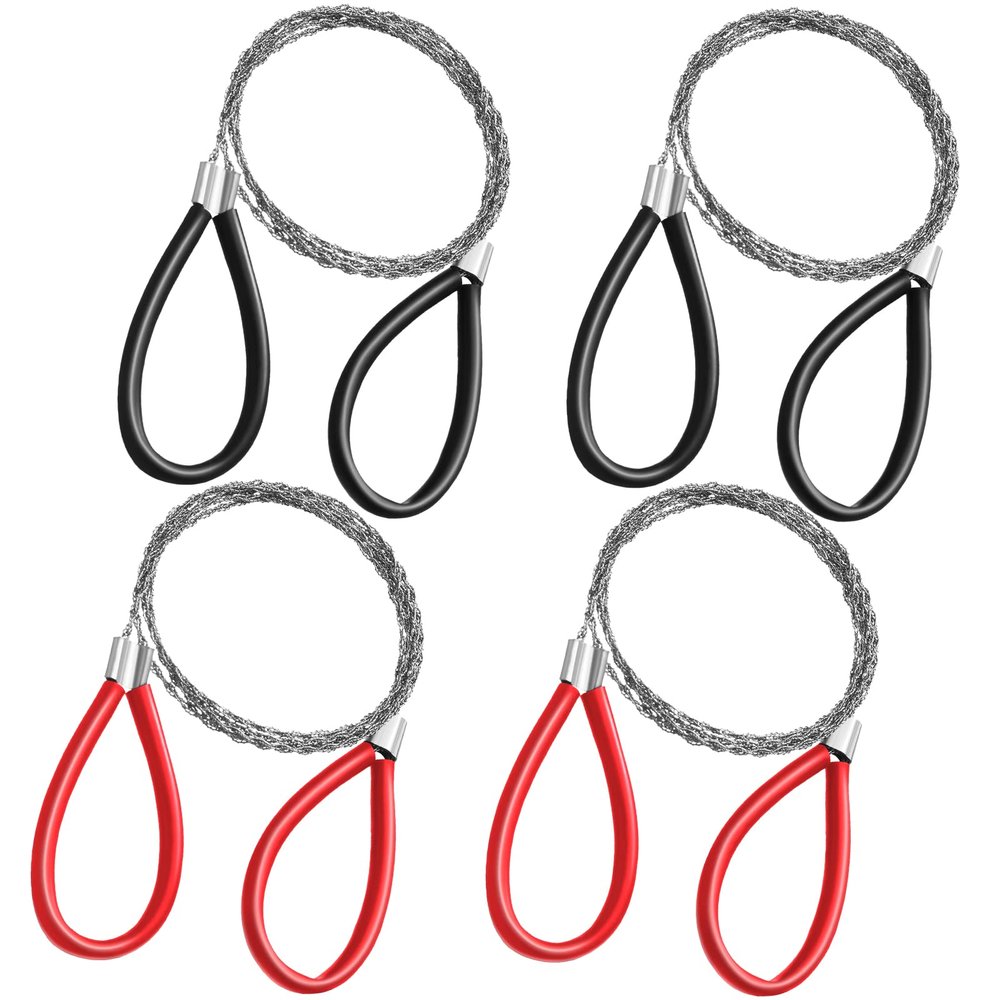 Lanties 4 Pcs PVC Pipe Cable Saw Metal Wire PVC Cutter Stainless Steel Rope Saw Hand Pocket String Emergency Survival Cutting Tools for Tree Wood Camping Hiking Hunting, 23.62 Inch(Red and Black)