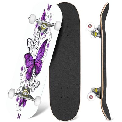 Skateboards Composition of Purple Pink Butterflies Morpho and White Butterflies Classic Concave Skateboard Cool Stuff Teen Gifts Longboard Extreme Sports for Beginners and Professionals