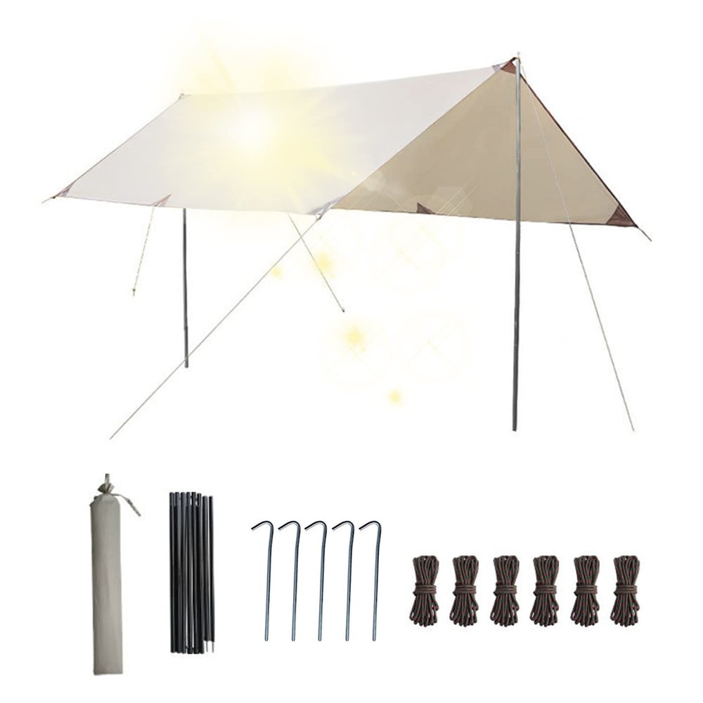 XIANGBINXUAN Multi-Function Tent Tarp Waterproof Tarp Cover Tent Shelter, Easy to Setup with Complete Accessories UV Protection 210D Oxford Ripstop Fabric for Hiking and Travel (3x3m Square)