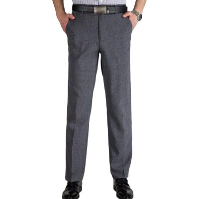 Maiyifu-GJ Men's Straight Fit Stretch Dress Pants Plain Flat Front Loose Suit Pant Casual Classic Fit Golf Chino Trousers (Grey,30)