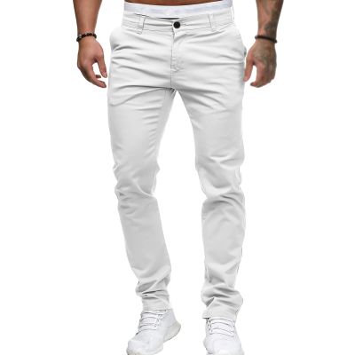 Men's Classic Lightweight Chino Pants Flat Front Comfort Stretch Solid Pant Casual Basic Straight Fit Trousers (White,Medium)