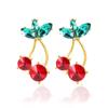Cherry Fruit Earrings for Women and Teen, Cute Kawaii Creative Green Leaf 3D Red Dangle Clip On Drop Studs Cherry Earrings Accessories Charms Jewelry Summer Beach Gold Cubic Zirconia view 1