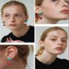 Cherry Fruit Earrings for Women and Teen, Cute Kawaii Creative Green Leaf 3D Red Dangle Clip On Drop Studs Cherry Earrings Accessories Charms Jewelry Summer Beach Gold Cubic Zirconia view 2