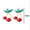 Cherry Fruit Earrings for Women and Teen, Cute Kawaii Creative Green Leaf 3D Red Dangle Clip On Drop Studs Cherry Earrings Accessories Charms Jewelry Summer Beach Gold Cubic Zirconia view 3