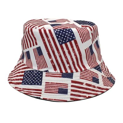 American USA Flag Bucket Hat for Women Girls, Reversible Stars Stripes Patriotic Summer Travel Beach Sun Hat Foldable Wide Brim Anti-UV Fisherman Cap Bucket Hats