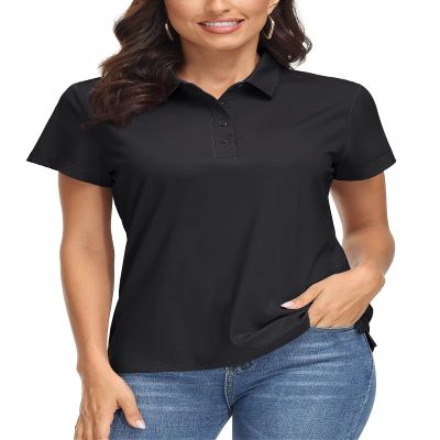 MAGCOMSEN Womens Polo Shirts Short-Sleeve Golf Shirt Athletic Collar Fishing Top Womens Hiking Polo Tee UPF 50 Black XXL
