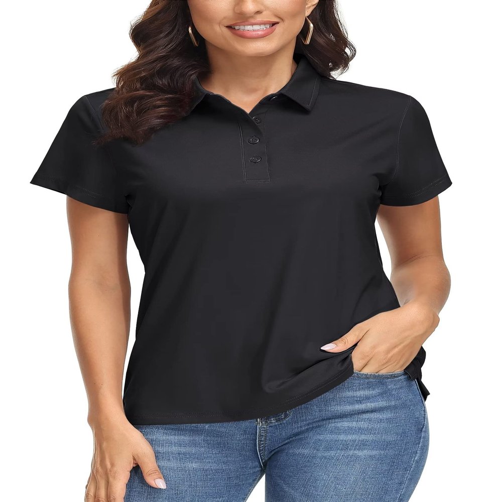 MAGCOMSEN Womens Polo Shirts Short-Sleeve Golf Shirt Athletic Collar Fishing Top Womens Hiking Polo Tee UPF 50 Black XXL