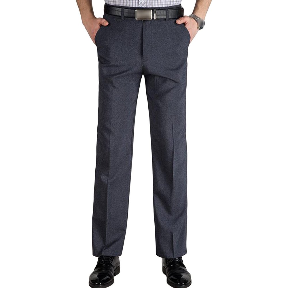Men's Straight Fit Stretch Dress Pants Plain Flat Front Loose Suit Pant Casual Classic Fit Golf Chino Trousers (Dark Grey,33)