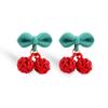 Cherry Fruit Earrings for Women, Cute Kawaii Creative Green Leaf 3D Red Dangle Clip On Drop Studs Cherry Earrings Accessories Charms Jewelry Summer Beach Silver view 1