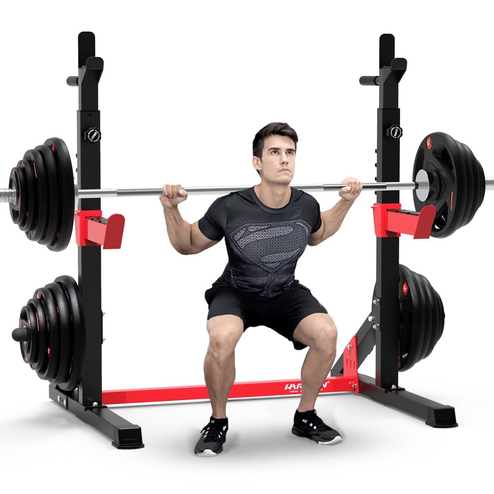 HARISON Heavy Duty Squat Rack, Adjustable Barbell Rack, Multi-functional Dip Bar Station Weight Lifting Bench Press for Home Gym