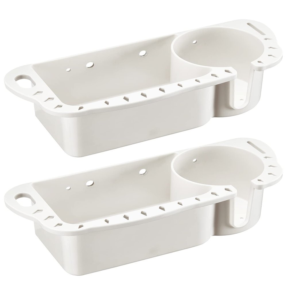KEMIMOTO Boat Seat Cup Holder for Marine B100 B200, ABS Plastic Boat Caddy Organizer with Drainage & Reserved Installation Holes, Boating Cabin Storage Fishing Accessories Caddy, White
