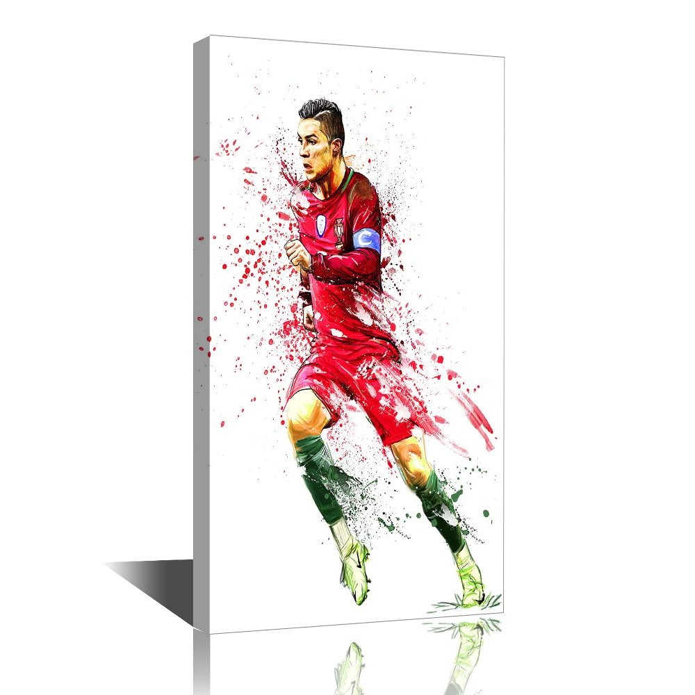 TISHIRON Canvas Wall Art Football Sport Posters Cristiano Ronaldo Painting Artwork Modern Home Decor for Living Room Bedroom Office Prints Framed Ready to Hang 36x24 in