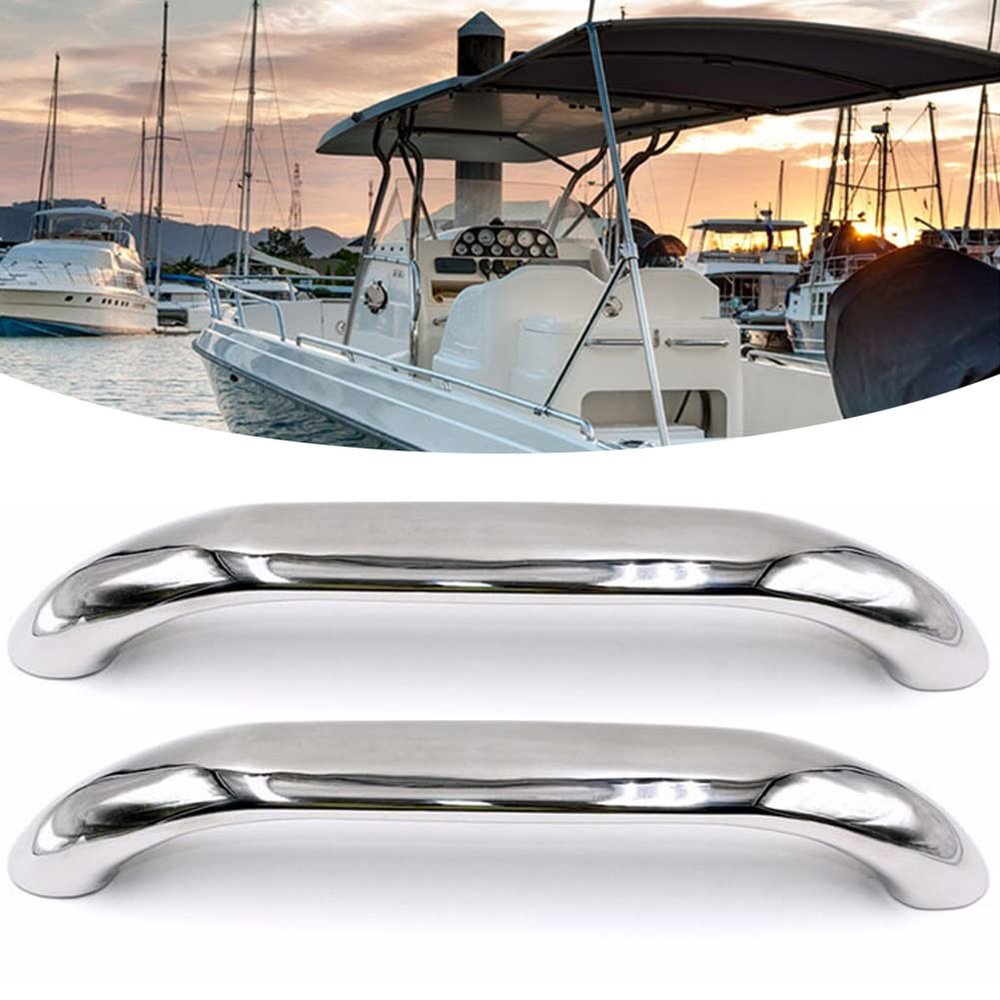 DYK&NX 2Pcs Stainless Boat Handrail, Grab Handle Polished Steel Round Tube, 11.81 inches Long Marine Grab Handle, for Marine Boat Hatch Yacht