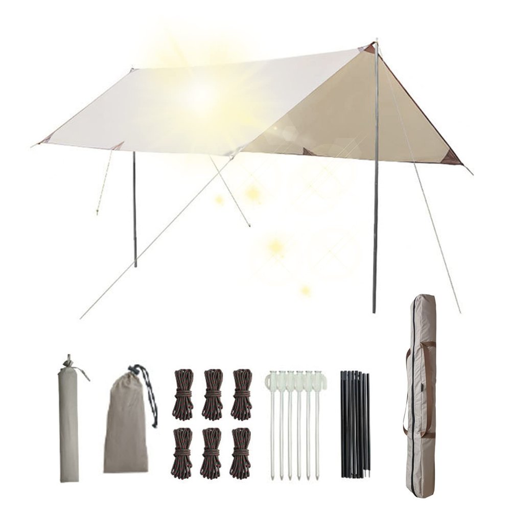 XIANGBINXUAN Multi-Function Tent Tarp Waterproof Tarp Cover Tent Shelter, Easy to Setup with Complete Accessories UV Protection 210D Oxford Ripstop Fabric for Hiking and Travel (4.4x3m Hex)