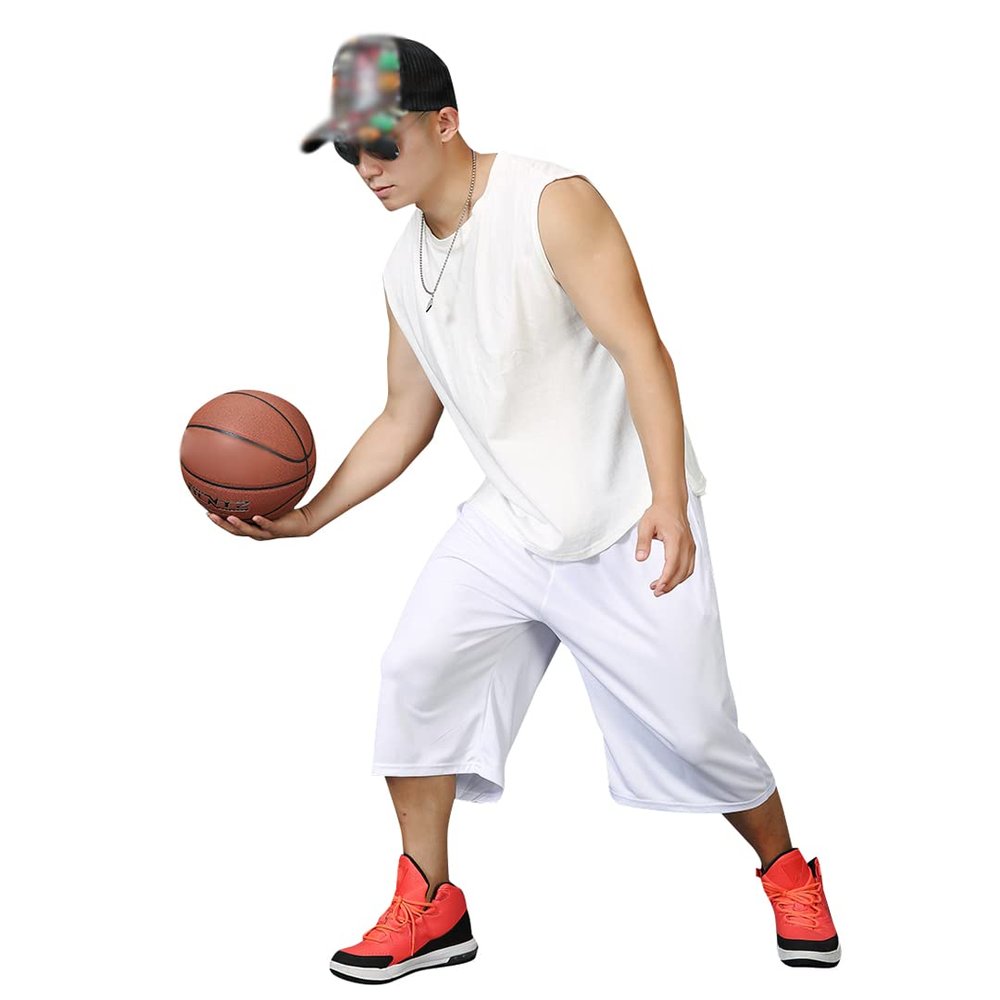 Long Basketball Shorts Men Big and Tall 3X Summer Activewear Casual Mens Workout Black Summer Wear(1911#White,M)