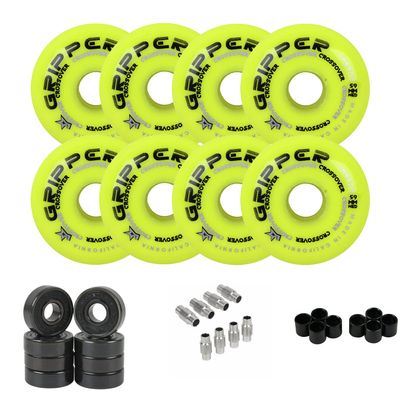 Labeda Gripper Roller Hockey Wheels + Hybrid Ceramic Bearings Medium Yellow 59mm, 59mm 8-Pack