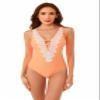 BCA by Rebecca Virtue Destination - Women's One Piece Swimsuit with Plunge Neckline and Crochet Trim, Adjustable Back Strap, Bathing Suits for Women, Tropical Orange, Small view 1