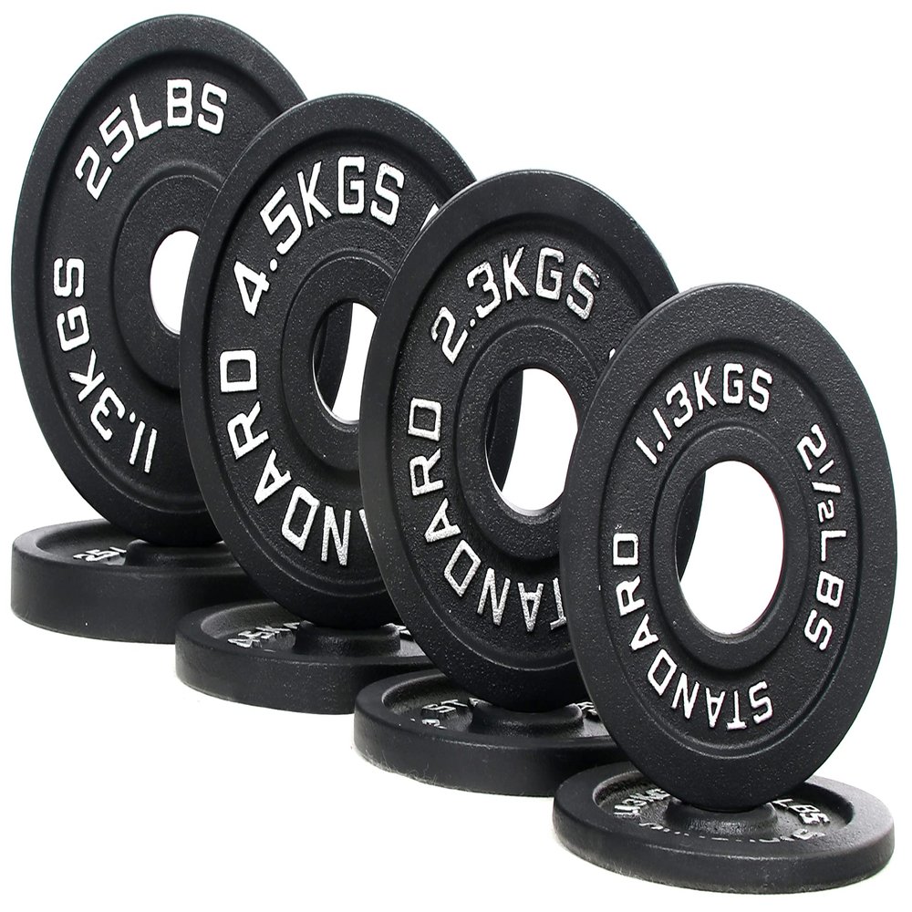 BalanceFrom Cast Iron Plate Weight Plate for Strength Training and Weightlifting, 1-Inch or 2-Inch, Standard or Olympic 2INSTD-85SET