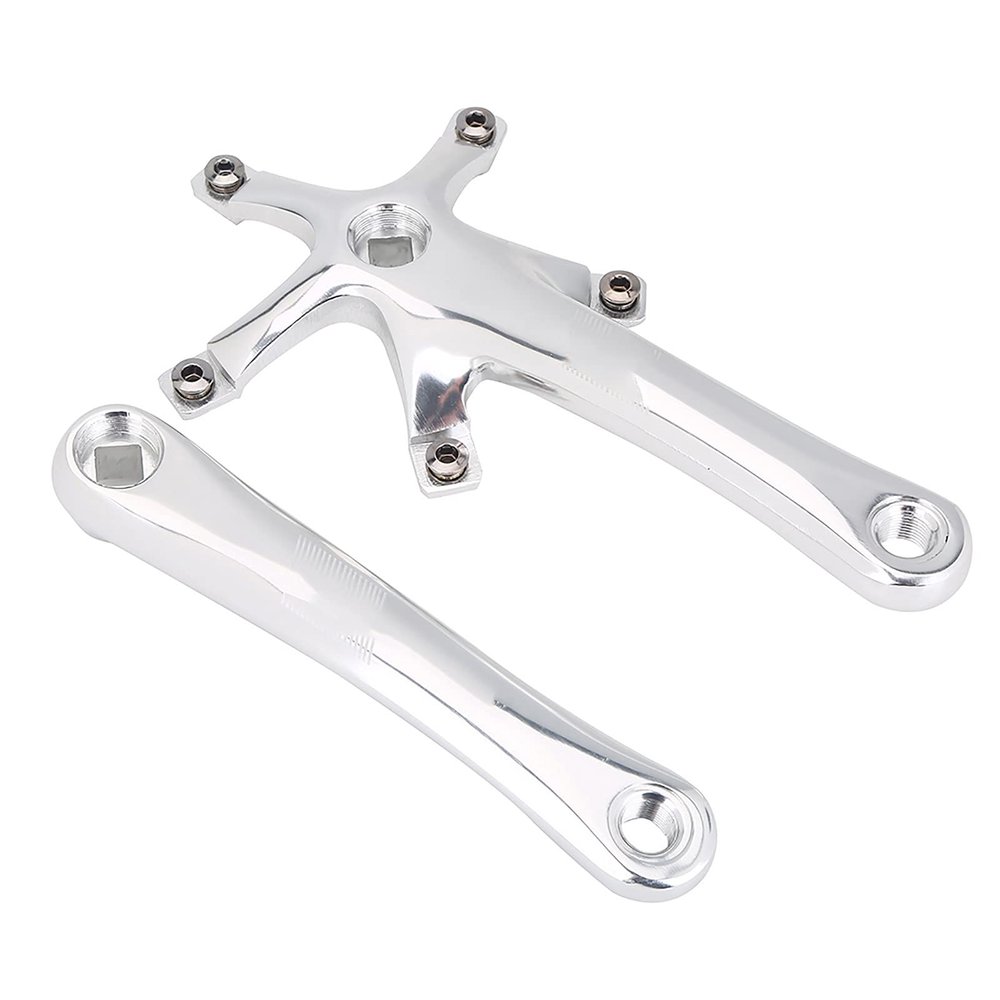 Estink Crankset, 170MM Aluminum Alloy Mountain Road Bike Crank Arms, Left and Right Repair Parts Set for Single and Two Piece Chainring, Silver