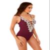 BCA by Rebecca Virtue Destination - Women's One Piece Swimsuit with Plunge Neckline and Crochet Trim, Adjustable Back Strap, Bathing Suits for Women, Burgundy, Medium view 2