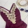 BCA by Rebecca Virtue Destination - Women's One Piece Swimsuit with Plunge Neckline and Crochet Trim, Adjustable Back Strap, Bathing Suits for Women, Burgundy, Medium view 4