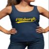 Go All Out Large Navy Blue Women Fitted City of Pittsburgh Pennsylvania Pride Fashion Script Sleeveless Tank Top T-Shirt view 1