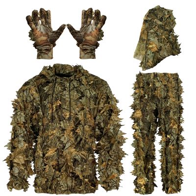 AYIN Ghillie Suit For Men, Hunting Suits 3D Leaf Bush Gillie Suit Camo Turkey Hunting, Hooded Gillies Camo Hunting Suits (LG/XL, Autumn Brown)