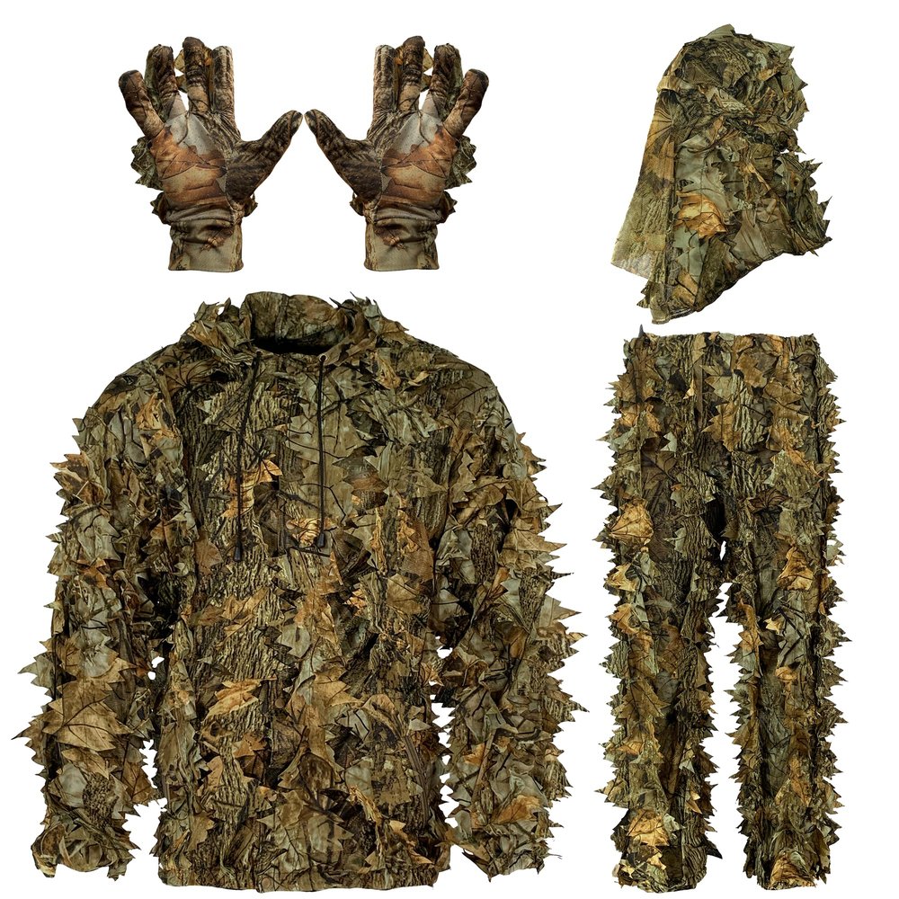 AYIN Ghillie Suit For Men, Hunting Suits 3D Leaf Bush Gillie Suit Camo Turkey Hunting, Hooded Gillies Camo Hunting Suits (LG/XL, Autumn Brown)