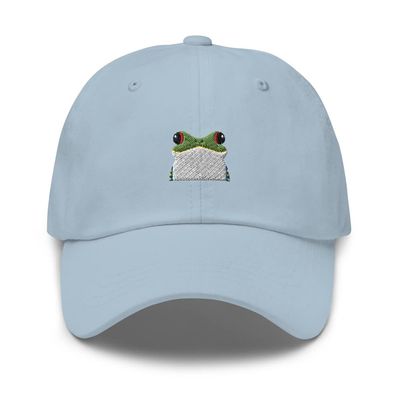 Funny Frog hat, Frog hat Adult, Embroidered Frog hat, Frog Gifts for Frog Lovers, Frog hat for Women, for Men. Light Blue