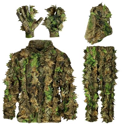 AYIN Ghillie Suit For Men, Hunting Suits 3D Leaf Bush Gillie Suit Camo Turkey Hunting, Hooded Gillies Camo Hunting Suits (LG/XL, Green Leaf)