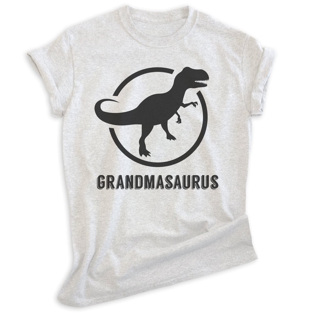 EVERTREE CLOTHING Grandmasaurus T-Shirt, Unisex Women's Shirt, Grandma Shirt, Grandmother Shirt, Dinosaur Shirt, Heather Ash, Large