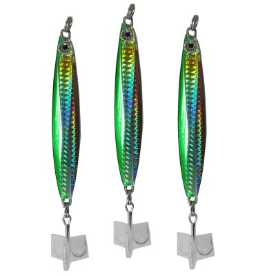 3pcs Green 150g Colt Sniper jig 5.25oz coltsniper Knife jig Quality Holographic Finish Butterfly with a 3561D-DT MUSTAD Hook 3X Strong Forge High Carbon Steel Treble Hook