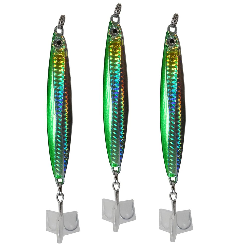 3pcs Green 150g Colt Sniper jig 5.25oz coltsniper Knife jig Quality Holographic Finish Butterfly with a 3561D-DT MUSTAD Hook 3X Strong Forge High Carbon Steel Treble Hook