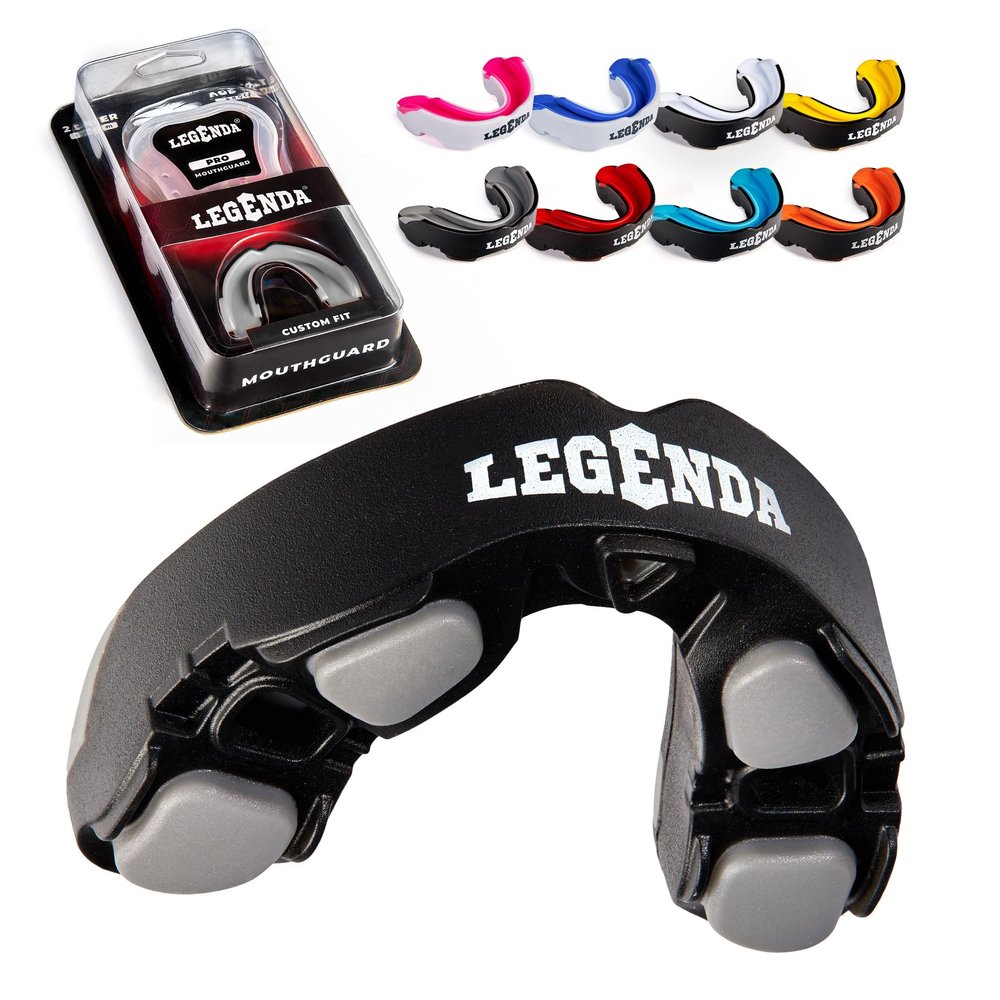 Legenda Mouth Guard Sports w/Case, Professional Mouthguard for Boxing, Football, Hockey, Jiu Jitsu, Muay Thai, MMA, Wrestling and High Contact Sports, Fits Adults, Youth, Kids 11+ (Black/Gray)