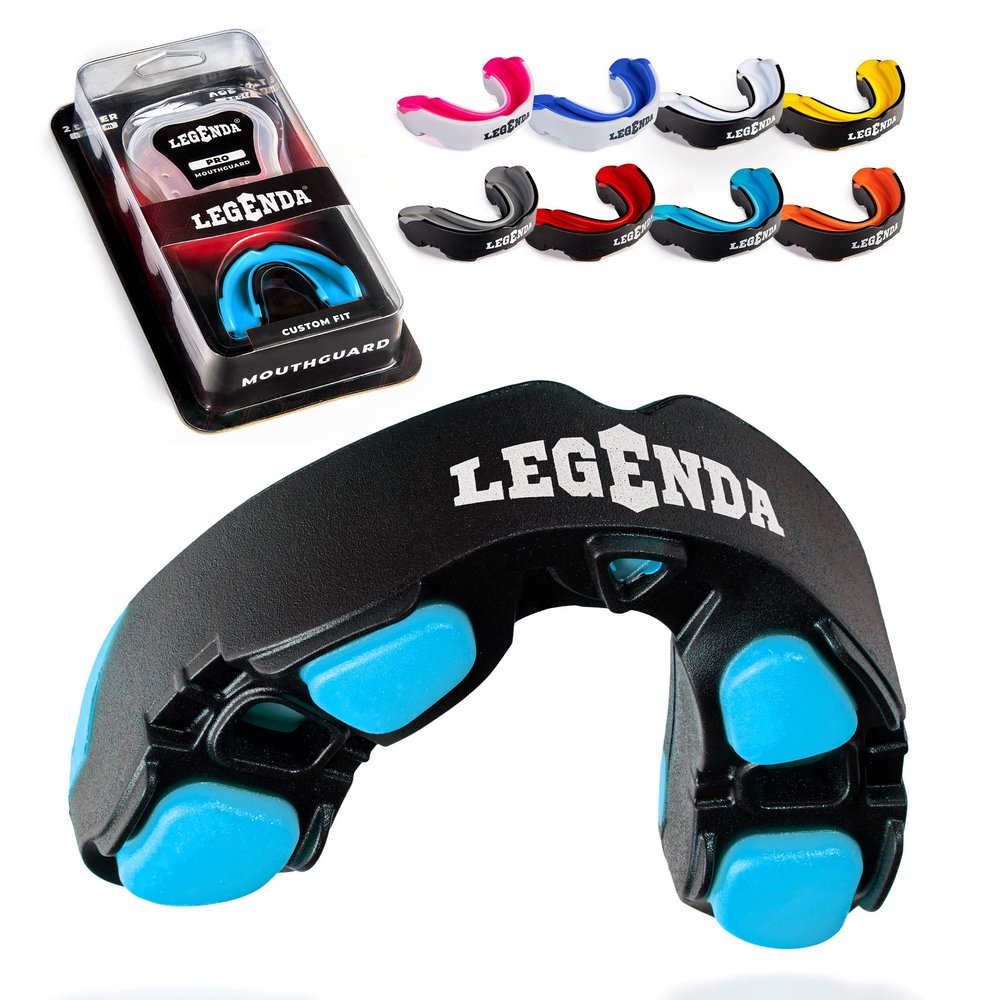 Legenda Mouth Guard Sports w/Case, Professional Mouthguard for Boxing, Football, Hockey, Jiu Jitsu, Muay Thai, MMA, Wrestling and High Contact Sports, Fits Adults, Youth, Kids 11+ (Black/Blue)