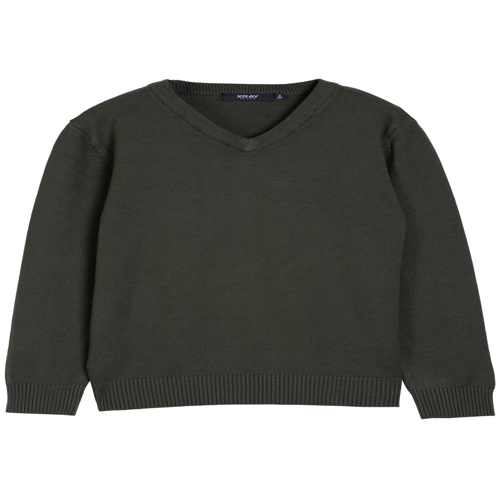 X RAY Boys School Uniform Sweater V-Neck, Big Boys' & Little Kids Youth Long Sleeve V Neck Pullover Sweater, Olive, XX-Large (18)