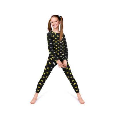Rocky Thermal Underwear Kids Girls Thermal Underwear Set Long Johns kid Thermals Kid Base Layer kids thermals top bottom set, Thermal Set inner fleece, Large, Black Emoji Design