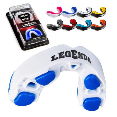 Legenda Mouth Guard Sports w/Case, Professional Mouthguard for Boxing, Football, Hockey, Jiu Jitsu, Muay Thai, MMA, Wrestling and High Contact Sports, Fits Adults, Youth, Kids 11+ (White/Blue)