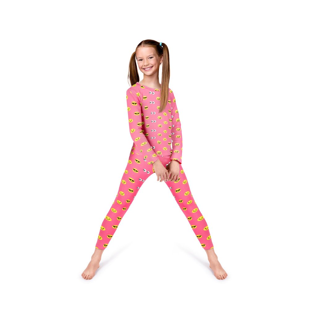 Rocky Thermal Underwear Kids Girls Thermal Underwear Set Toddler Long Johns kid Thermals Kid Base Layer kids thermals top bottom set, Pink Emoji Design, XX-Small, Standard-185 GSM, THERMALS SET