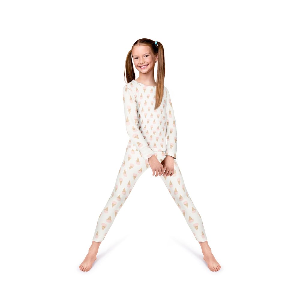 Rocky Thermal Underwear Kids Girls Thermal Underwear Set Long Johns kid Thermals Kid Base Layer kids thermals top bottom set, Ice Cream Design, X-Large, Standard-185 GSM, THERMALS SET