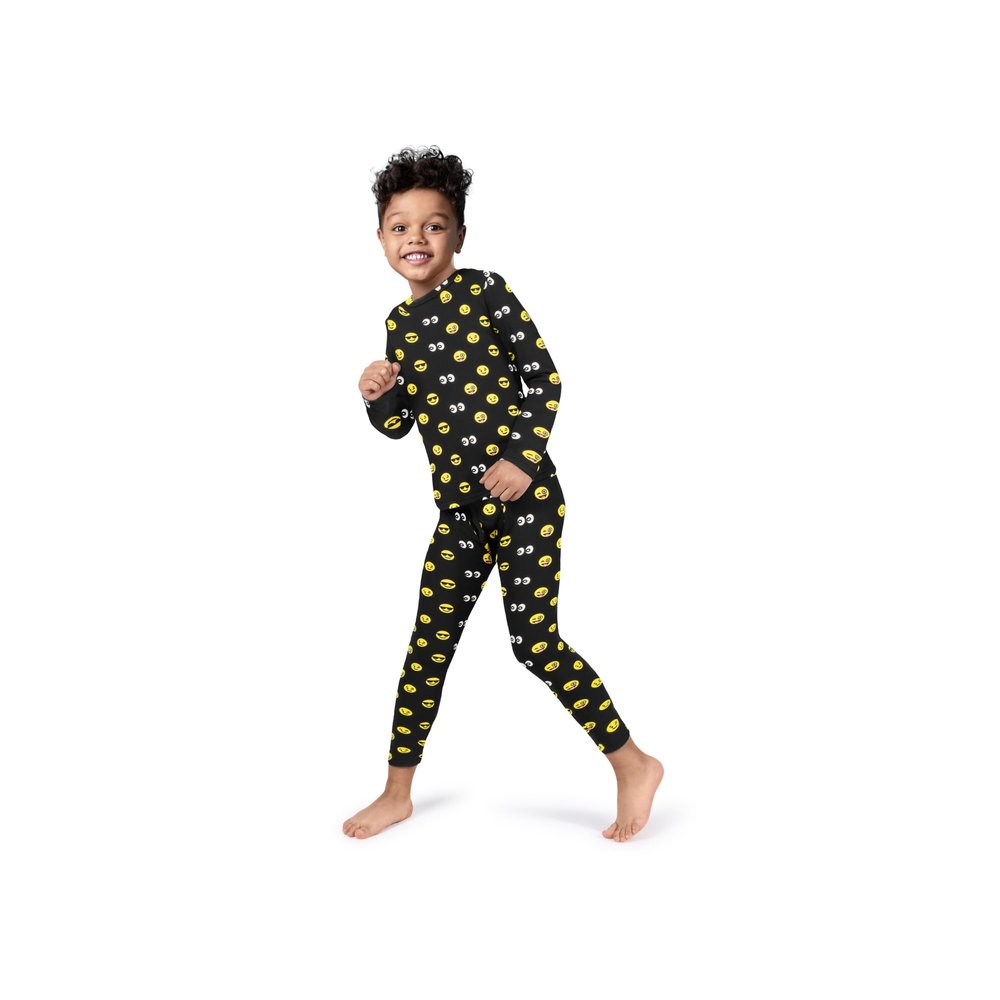 Rocky Thermal Underwear Kids, Boys Thermal Underwear Set Long Johns Thermals Kids Base Layer kid thermals top bottom set Boys Winter Clothes Shirt & Pants, Ski/Extreme Cold (Black Emoji, X-Small)