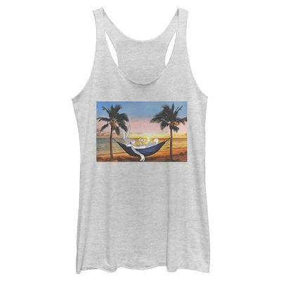Looney Tunes Hare and His Hammock Women's Racerback Tank Top, White Heather, XX-Large