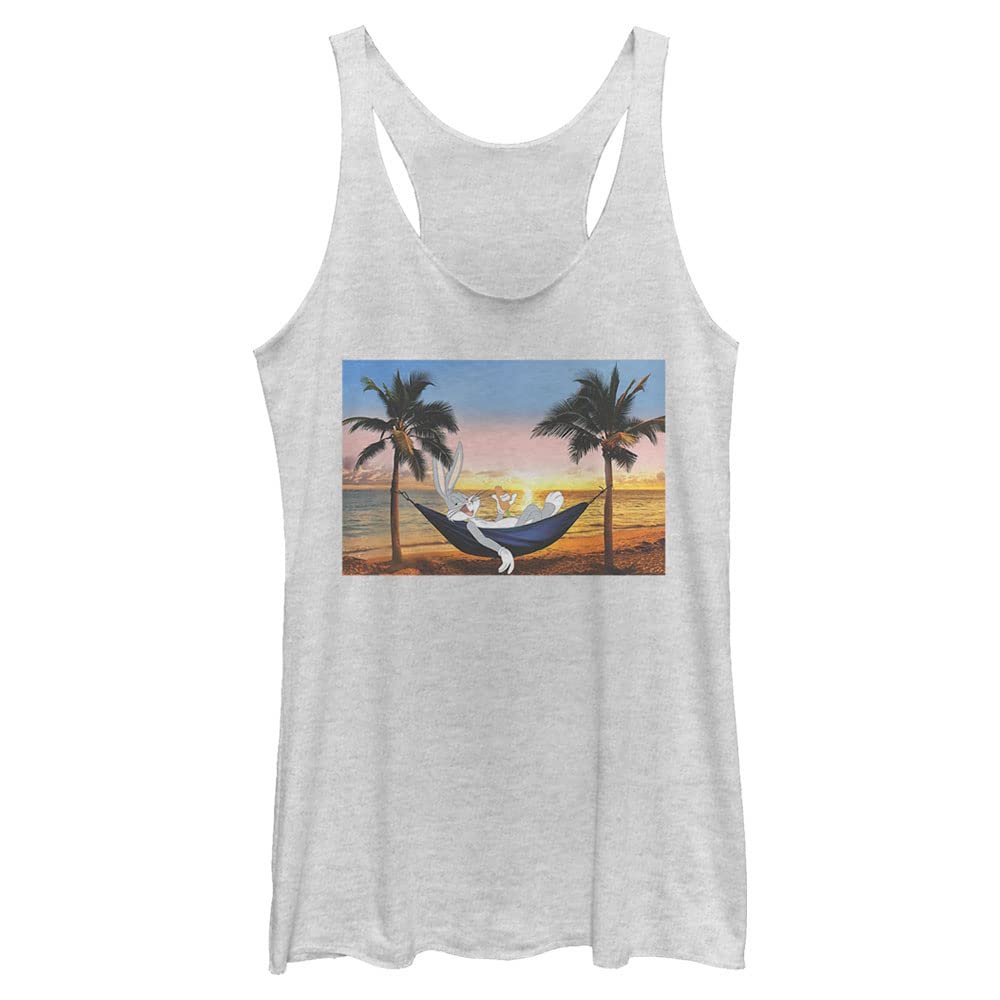 Looney Tunes Hare and His Hammock Women's Racerback Tank Top, White Heather, XX-Large